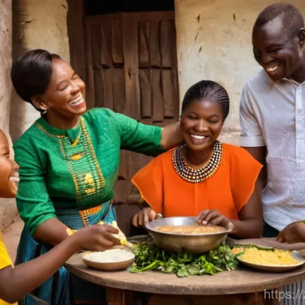 콩고 전통 요리와 레시피 - **Prompt 1: Congolese Family Dinner with Moambe Chicken and Fufu**
    "A vibrant, photo-realistic i...