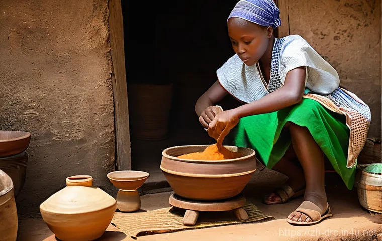콩고 전통 요리와 레시피 - **Prompt 2: Bustling Kinshasa Street Food Market**
    "A dynamic, documentary-style shot of a livel...