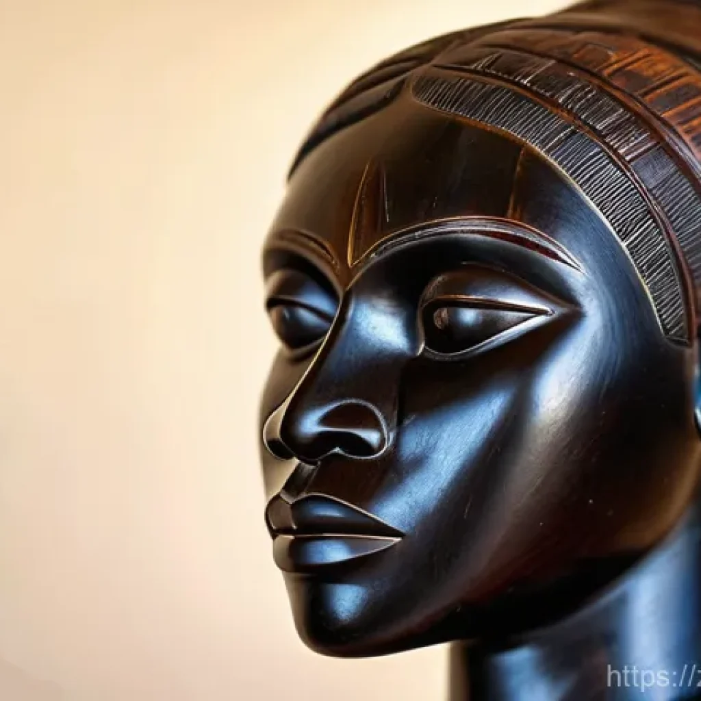 콩고 전통 장인과 공예품 - **A masterfully crafted Congolese ancestral wood carving**, depicting a serene yet powerful human fi...