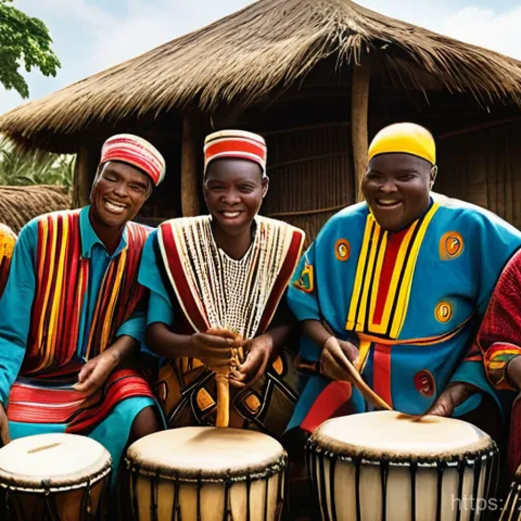 콩고 전통 악기 종류 - **A dynamic, photo-realistic image capturing the essence of Congolese drumming.** In the heart of a ...