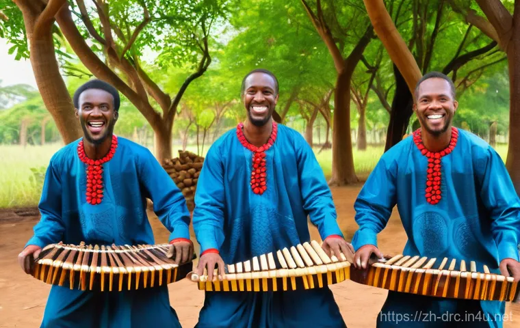콩고 전통 악기 종류 - **A serene and artistic portrayal of a Zande royal harpist playing a Kundi harp.** This image should...