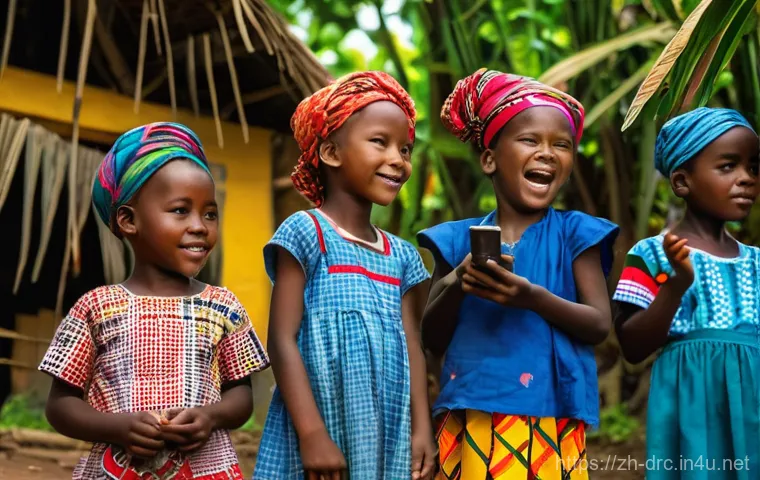 콩고 전통 부족 문화의 변화 - **Prompt:** A vibrant, sun-drenched scene in a traditional village in the Democratic Republic of Con...