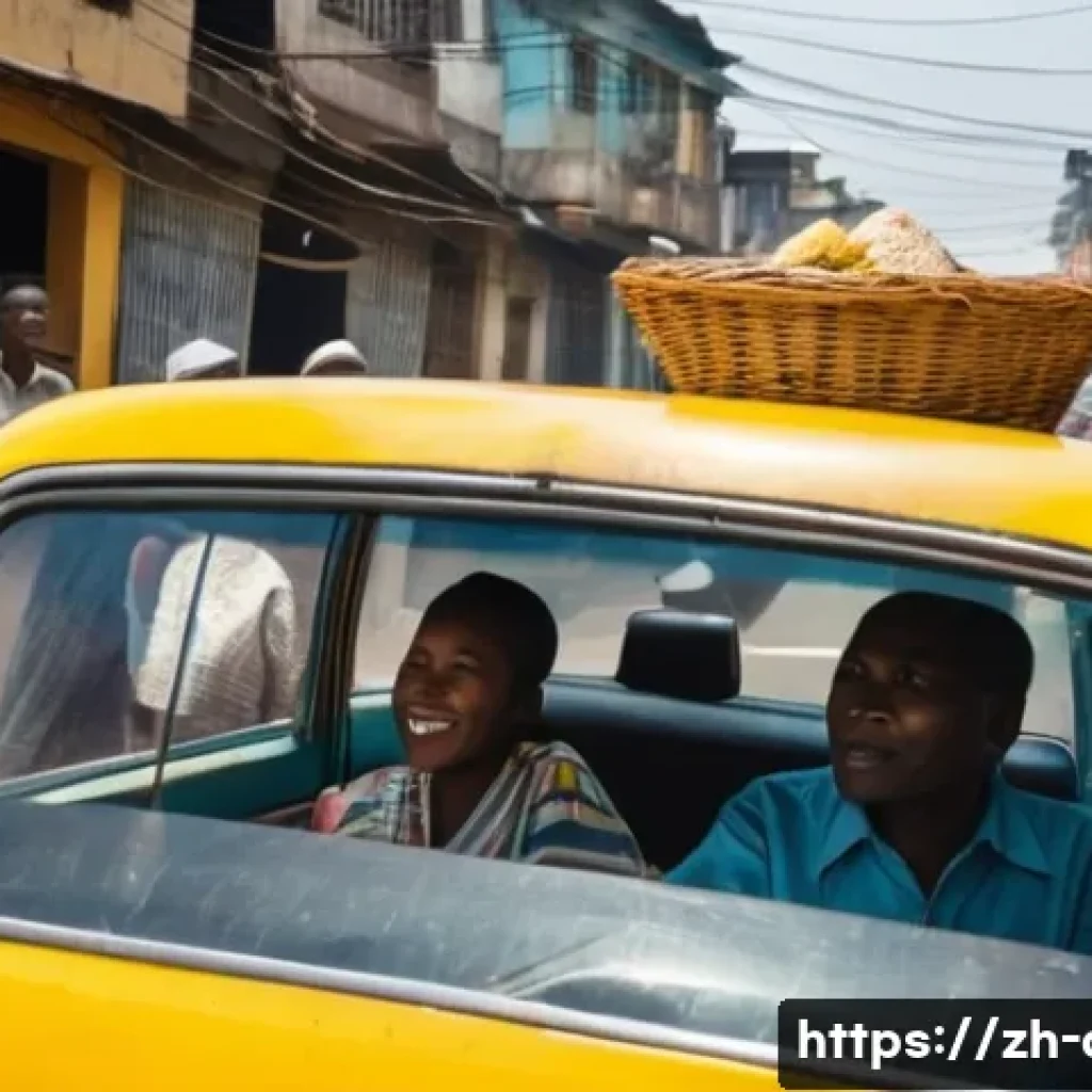 콩고에서의 대중교통 사용법 - **A vibrant street scene in Kinshasa, Democratic Republic of Congo, featuring a bustling shared taxi...