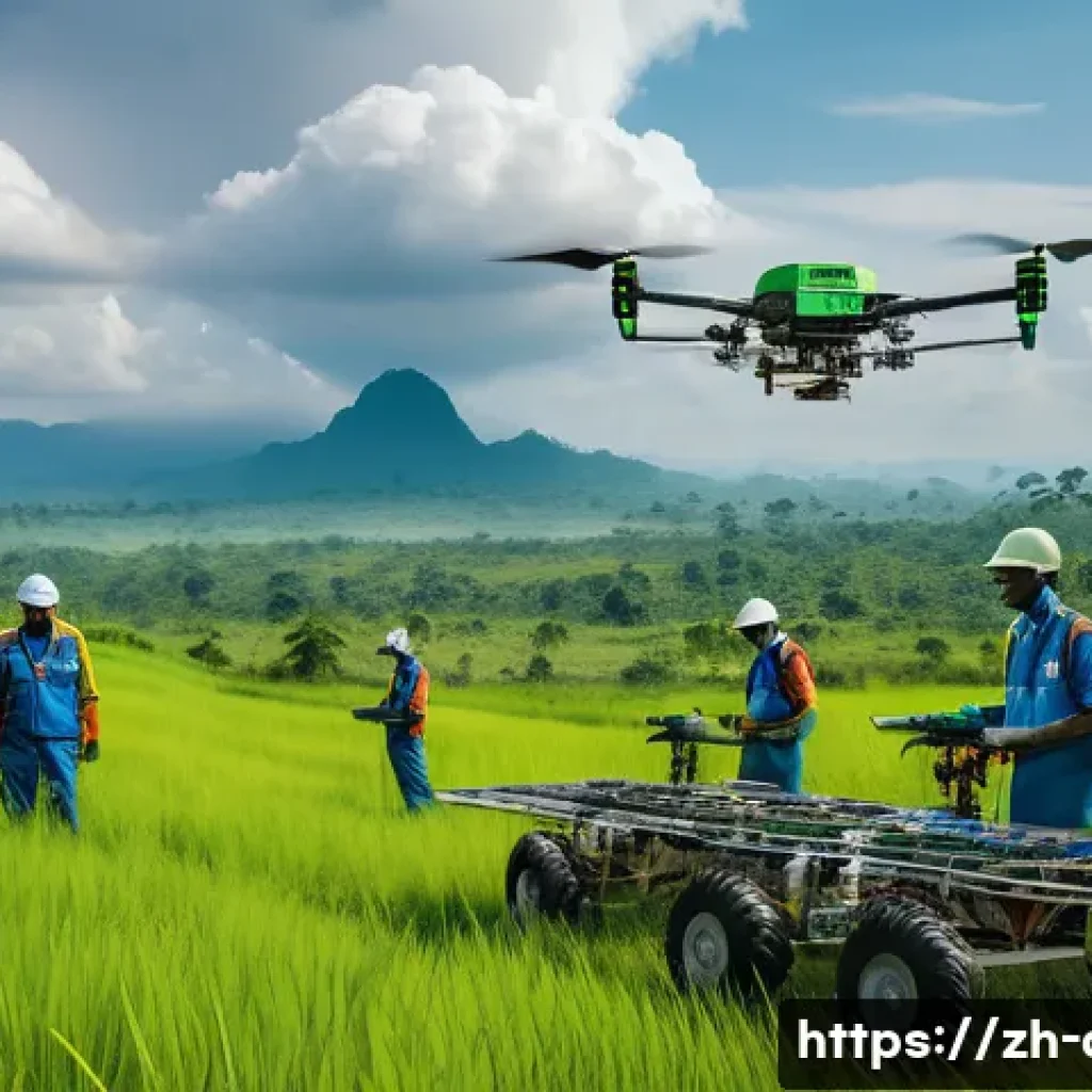 콩고의 석유 산업 성장 - A high-tech oil exploration scene in the Congo featuring a team using drones and advanced remote sen...