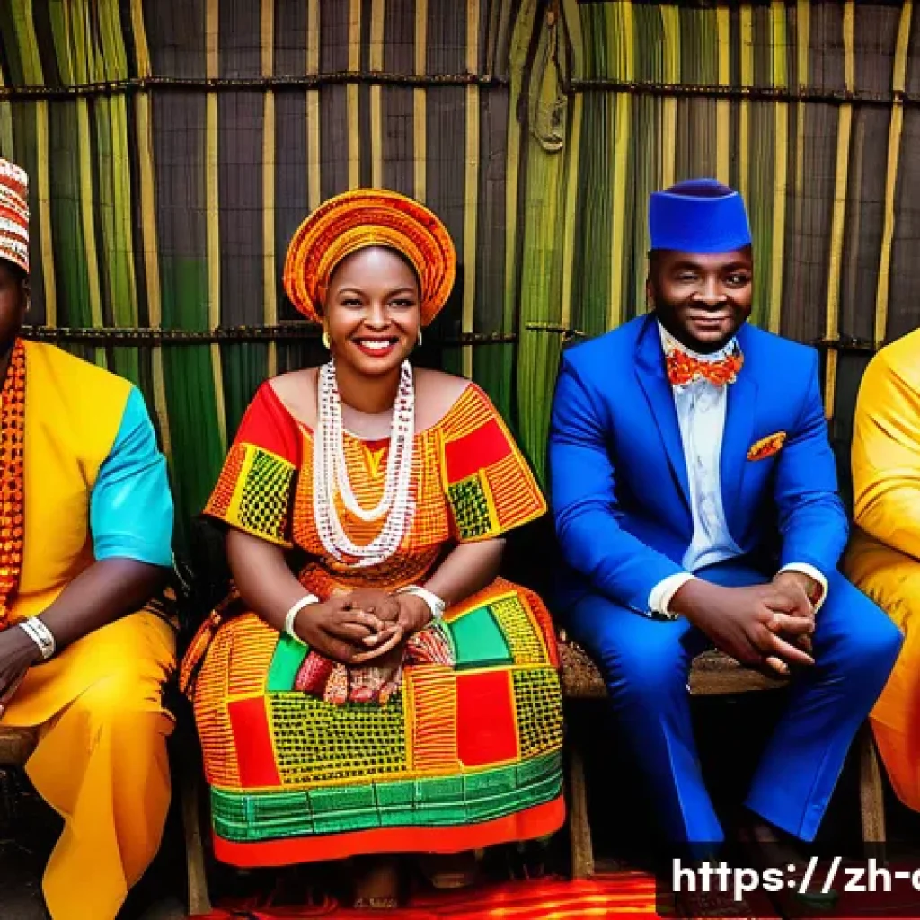 콩고 부족 간 결혼 문화 - A vibrant traditional Congolese wedding scene featuring the bride and groom dressed in colorful, han...