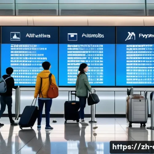 콩고 민주 공화국 항공권 예약 팁 - A modern airport departure lounge scene showing a diverse group of travelers checking flight informa...