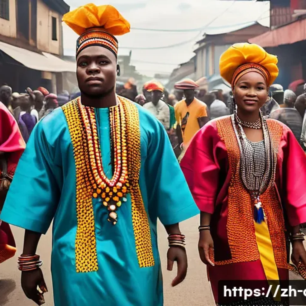콩고 문학 작가와 대표작 - A vibrant scene depicting a Congolese urban street festival blending traditional African tribal cult...