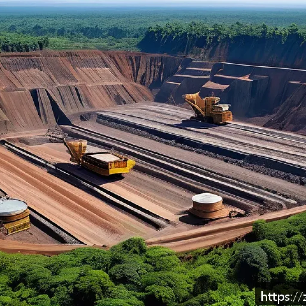 콩고 광물 자원 개발 역사 - A detailed, realistic scene of a modern cobalt and copper mine in the Lualaba Province, Democratic R...