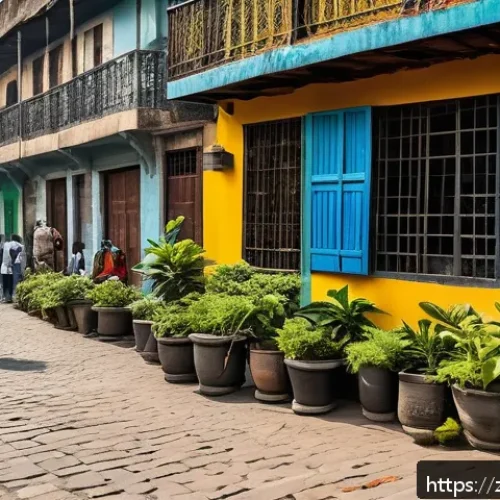 킨샤사 시티투어와 명소 소개 - A vibrant street scene in downtown Kinshasa featuring well-preserved colonial architecture from Fren...
