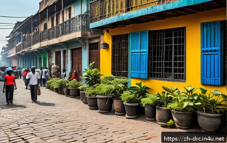 킨샤사 시티투어와 명소 소개 - A vibrant street scene in downtown Kinshasa featuring well-preserved colonial architecture from Fren...