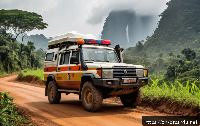 콩고 여행자 보험 필수 여부 - A detailed scene of a traveler in Congo facing a sudden medical emergency: a middle-aged man wearing...