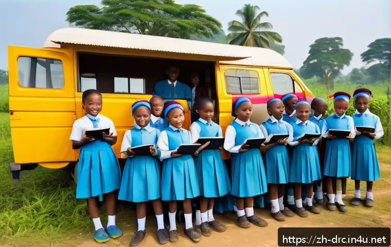 콩고 주요 NGO 활동 사례 - A vibrant rural classroom scene in Congo featuring children wearing colorful clothing and modest sch...