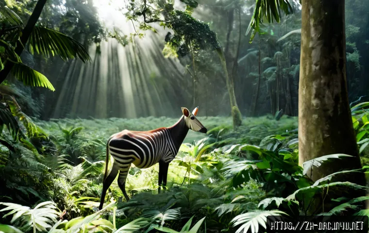 마이코 국립공원의 동물 생태 탐구 - Photorealistic wildlife ecology scene in Maiko National Park, Democratic Republic of Congo, a rare o...